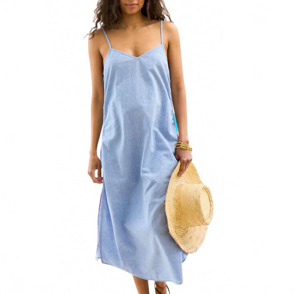 NEW KERRI ROSENTHAL women's sabine linen dress in blue